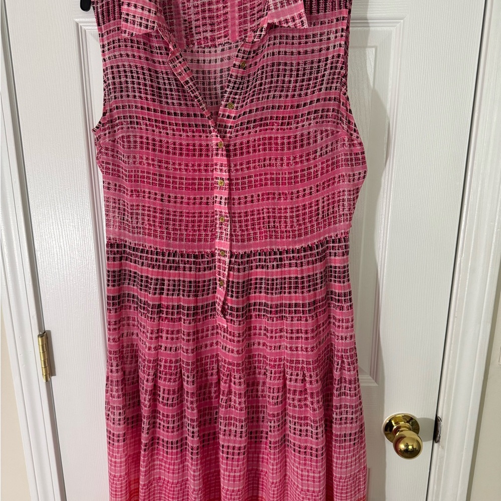 Calvin Klein Pink and Black Pleated Midi Sundress